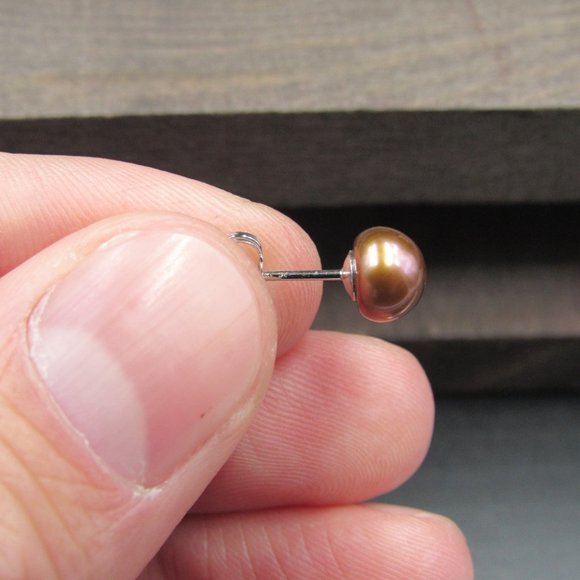 Sterling Silver Small Brown Real Pearl Earrings - Picture 4 of 6